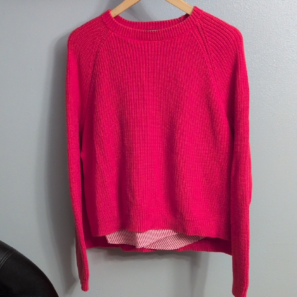 Lauren Ralph Lauren Coral Crew Neck Sweater with attached striped undershirt